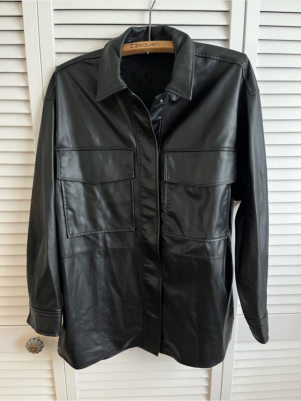 ZARA Black Faux Leather Oversized Shacket Shirt Jacket S